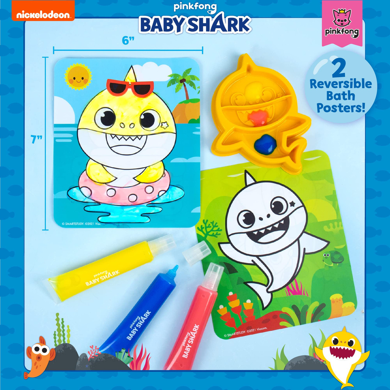 Baby Shark Bath Painting Playset, Dissolvable Finger Painting Bath Paints +  Reusable Poster, Bath Art Kit for Toddlers & Kids Ages 3, 4, 5, 6 - Toys 4 U